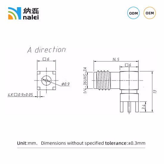 Conector de ângulo reto fêmea SMA RF coaxial para montagem em PCB