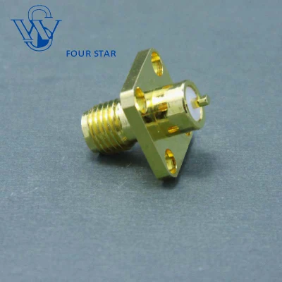 Conector de flange SMA Jack fêmea 12,7 mm quadrado com isolador de 4 mm estendido de terminal e pino de 2 mm