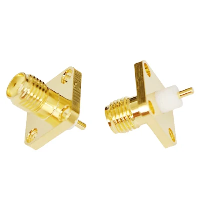 Conector SMA montado em painel reto coaxial de RF com flange de 4 furos